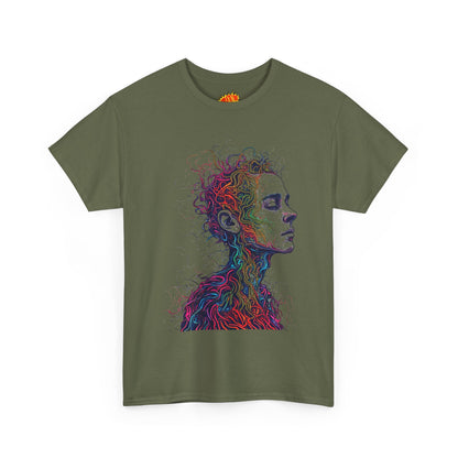 Multicolor Line Drawing Human Graphic Art Tee Shirt