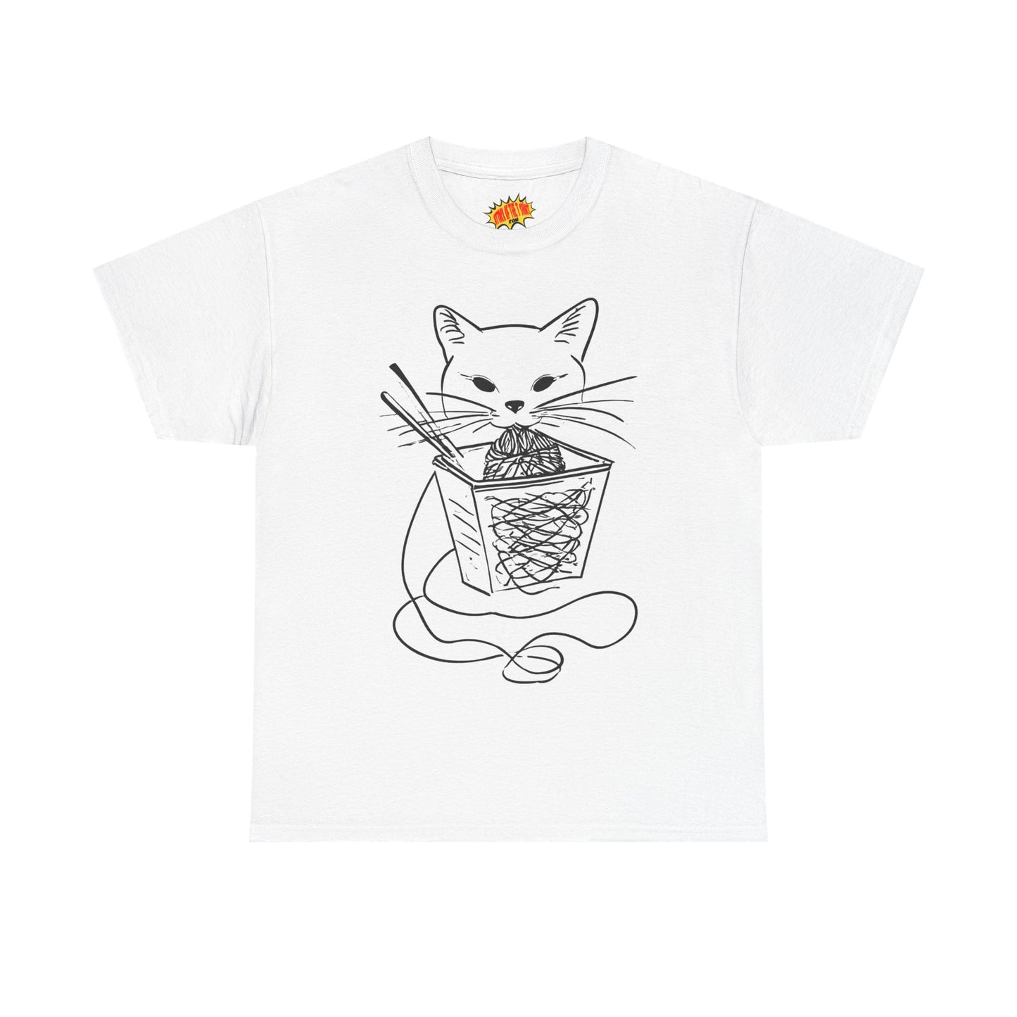 Cat w/Noodles Line Art Drawing Tee Shirt *Multiple Colors*