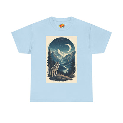 Wolf with Crescent Moon Scene T-Shirt