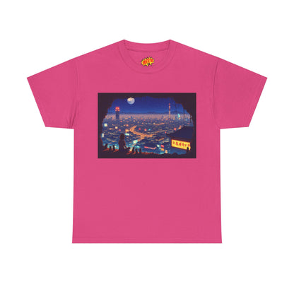 Anime Neon Cityscape Scene w/Girl & Cats T-Shirt