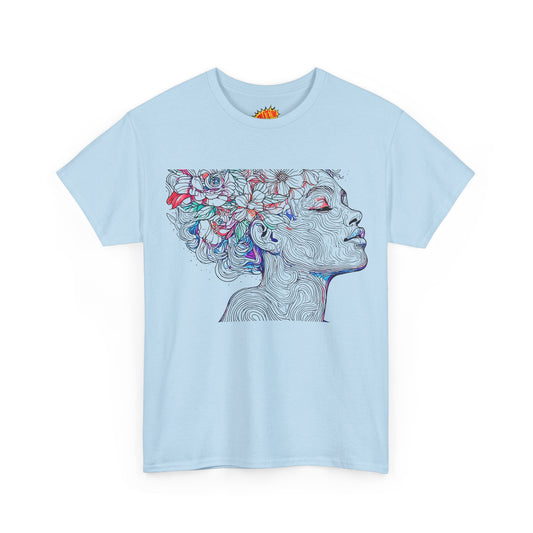 Colored Line Art Flower Portrait Graphic Tee Shirt *Multiple Colors*