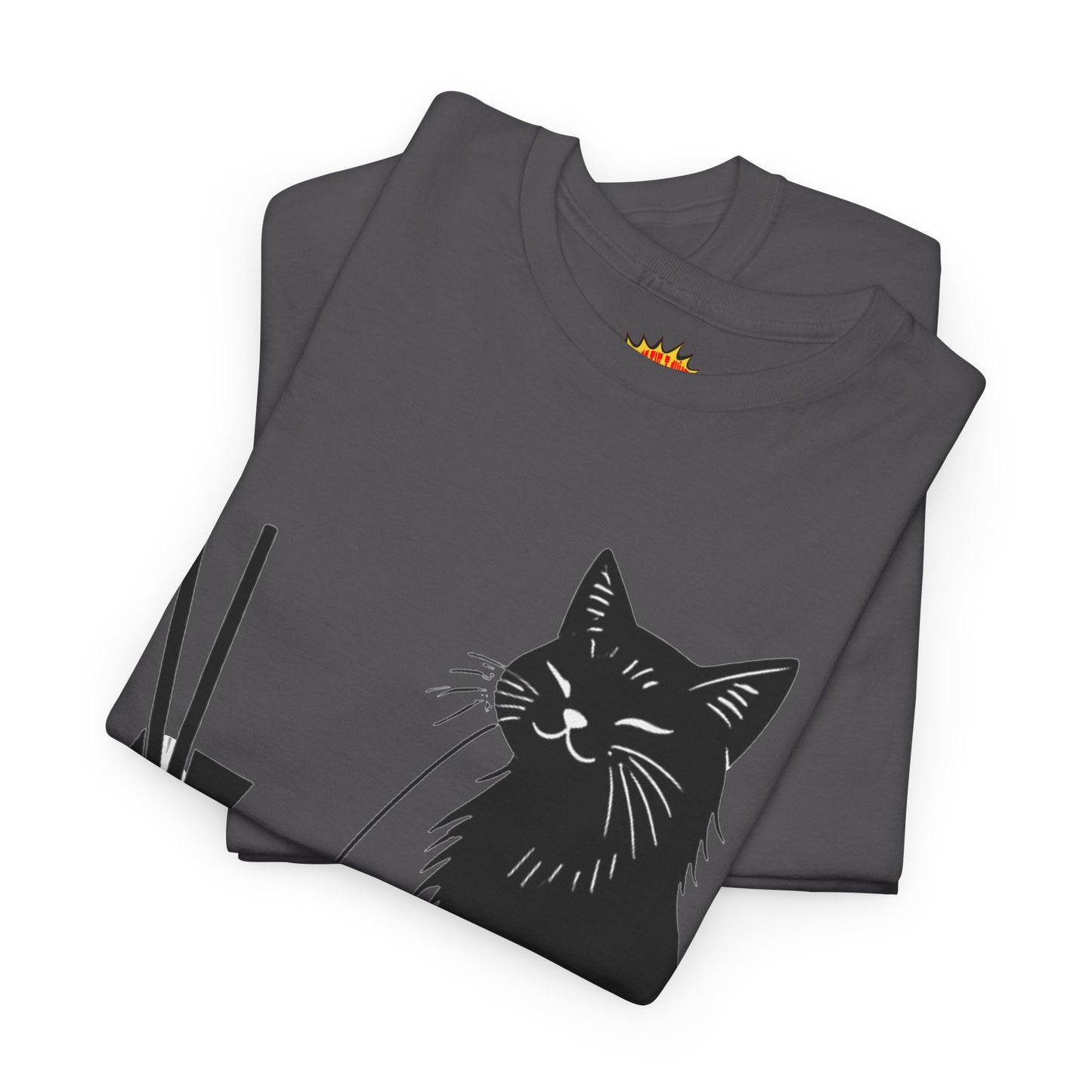 Black Cat w/Takeout Yarn Art Tee Shirt *Multiple Colors*