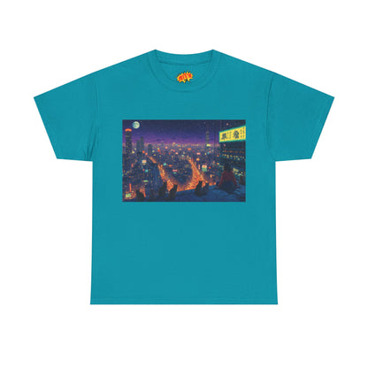 Anime Style Neon Night Cityscape w/Cats T-Shirt