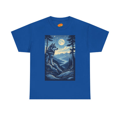 Blue Wolf with Full Moon Scene T-Shirt