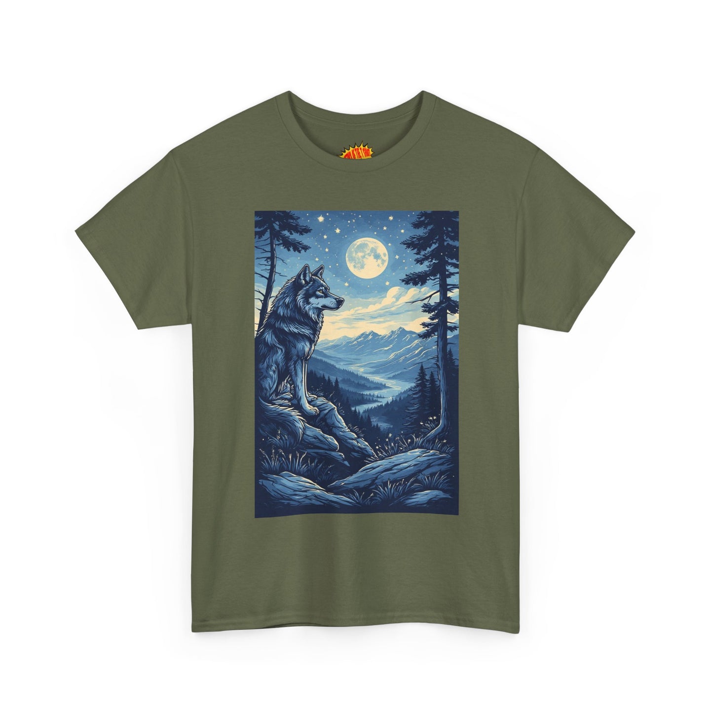 Blue Wolf with Full Moon Scene T-Shirt *Multiple Colors*