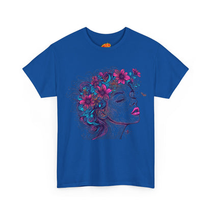 Multicolor Line Drawing Human Flower Graphic Art Tee Shirt