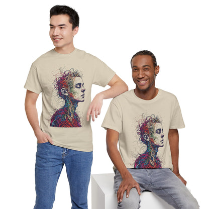 Multicolor Line Drawing Human Graphic Art Tee Shirt