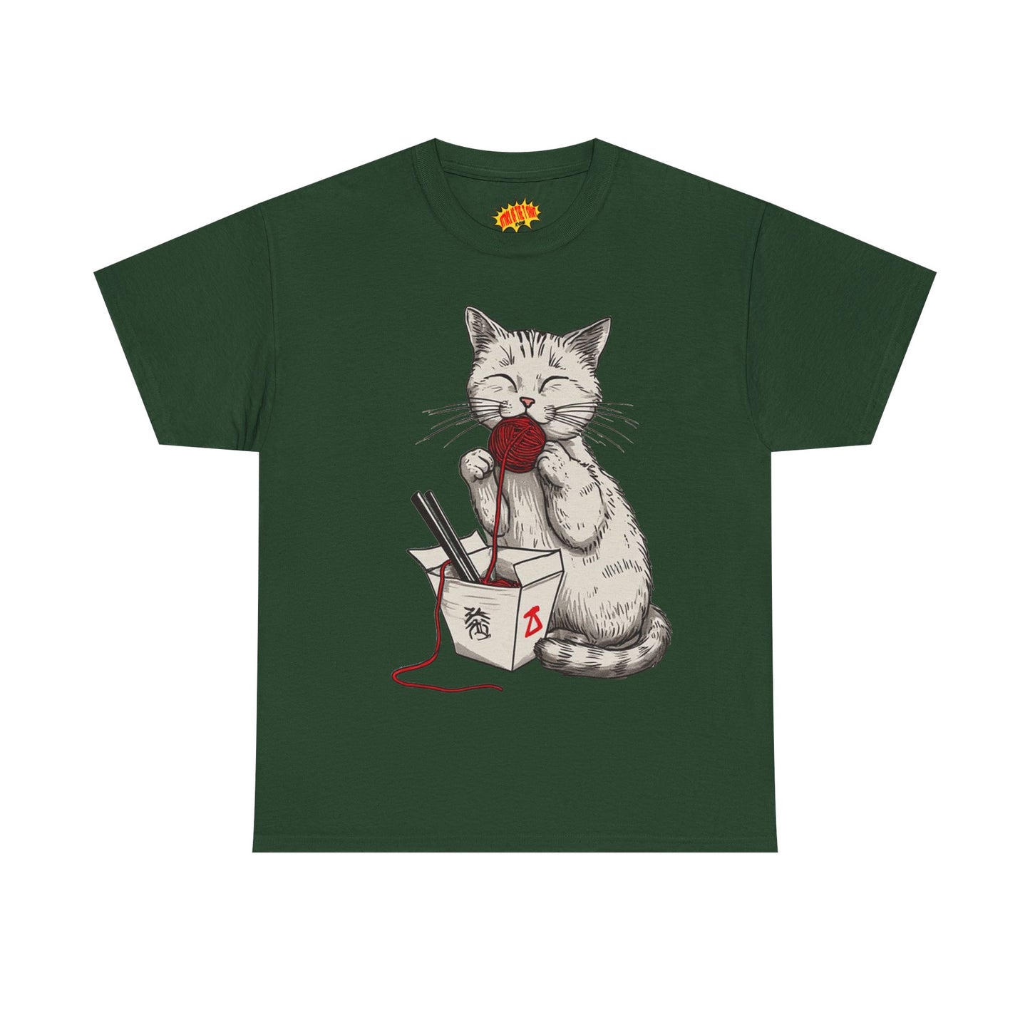 Cat w/Takeout Yarn Noodles Art Tee Shirt *Multiple Colors*