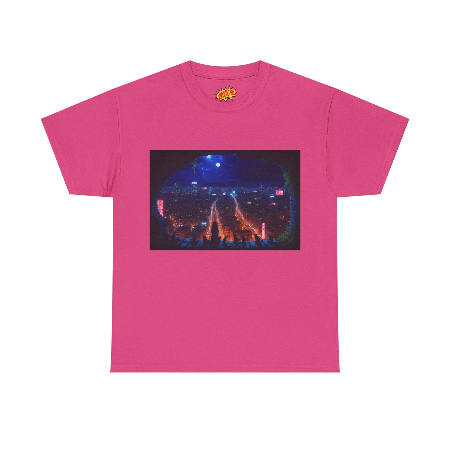 Anime Cityscape Double Moon Scene w/Girl & Cats T-Shirt *Multiple Colors*