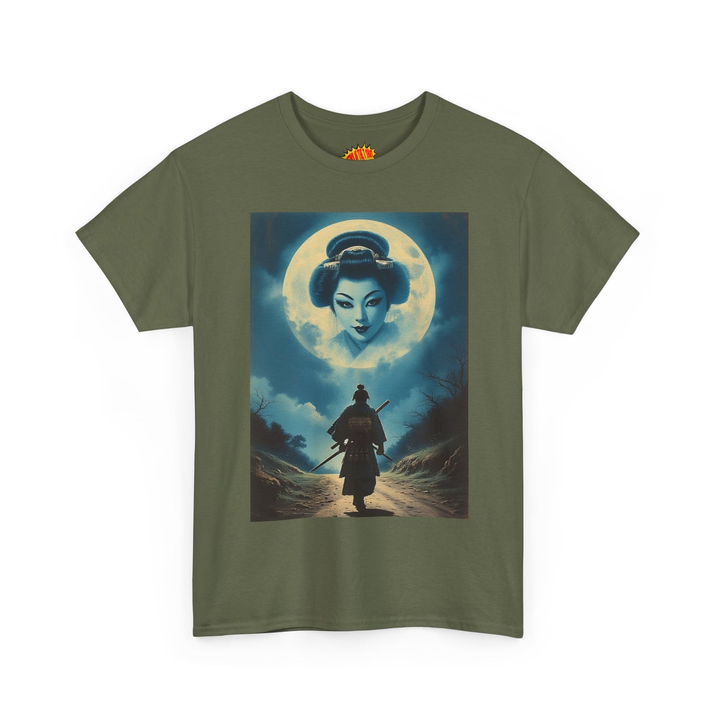 Walking Samurai w/Full Moon Geisha Woman T-Shirt *Multiple Colors*