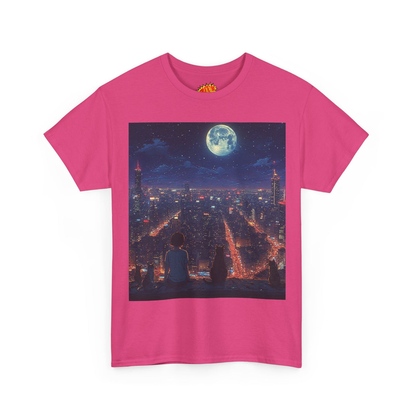 Anime City Neon Night Scene w/Cats T-Shirt *Multiple Colors*