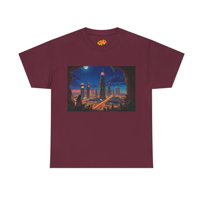Anime Cityscape Night Scene w/Girl & Cats T-Shirt