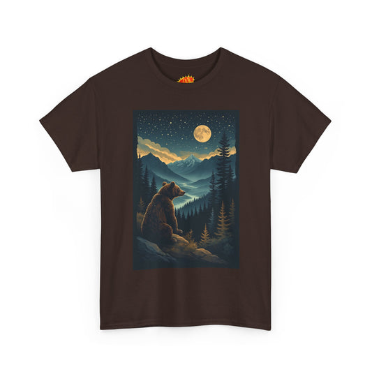 Sitting Grizzly Bear Full Moon Scene T-Shirt *Multiple Colors*