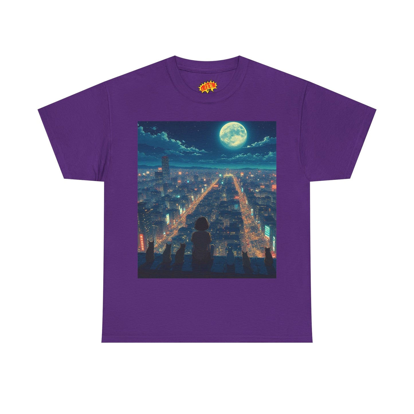 Anime City Full Moon Scene w/Girl & Cats T-Shirt *Multiple Colors*