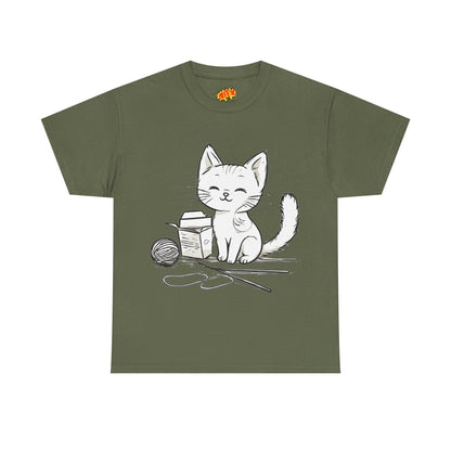 White Cat w/Takeout Yarn Art Tee Shirt