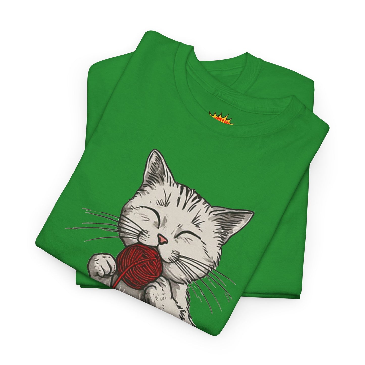 Cat w/Takeout Yarn Noodles Art Tee Shirt *Multiple Colors*