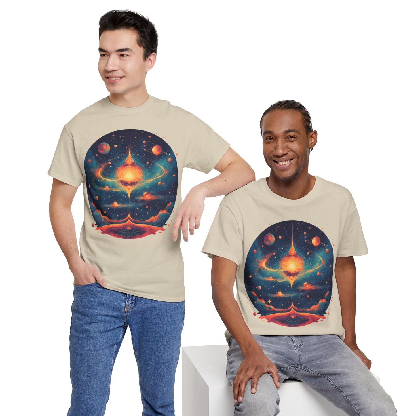Round Galaxy w/Planets Graphic Tee Shirt *Multiple Colors*