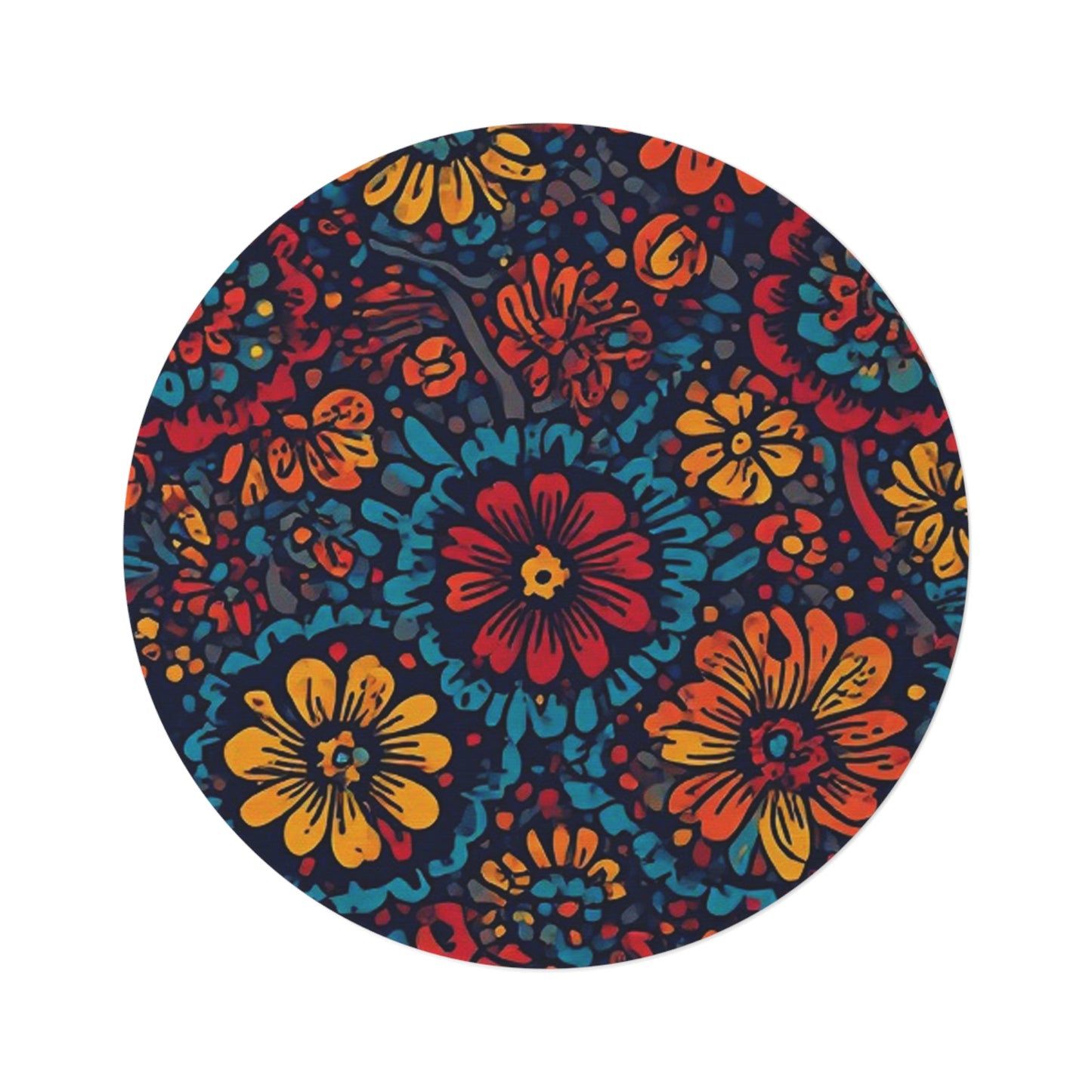 Retro Flower Pattern 60's/70's Style Area Rug - 60in Diameter Round Rug 5