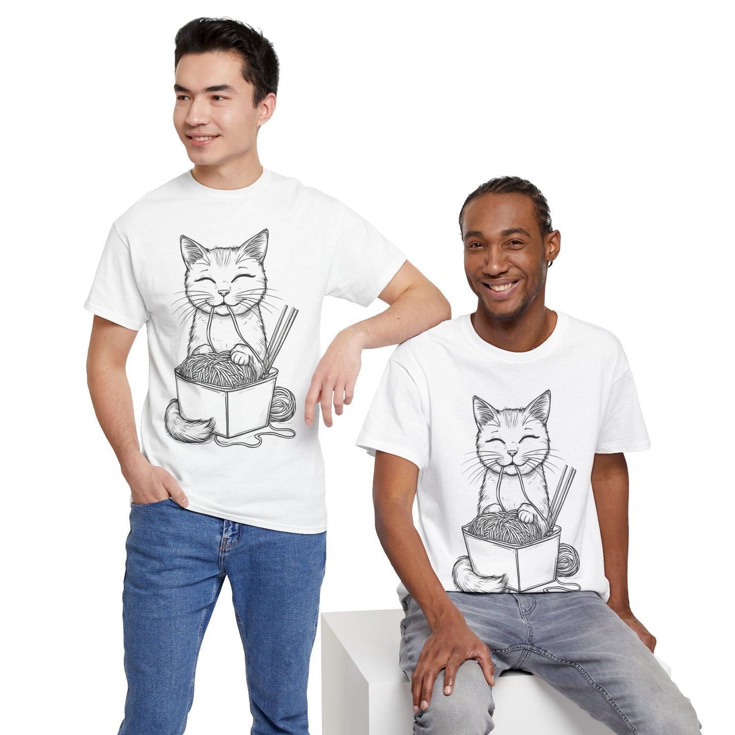 Cat w/Noodles Drawing Art Tee Shirt *Multiple Colors*