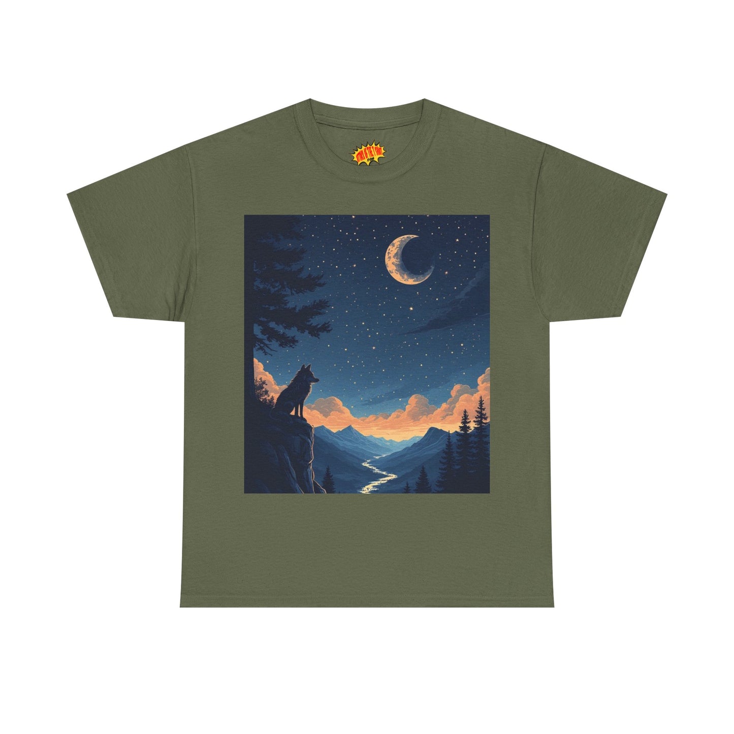 Wolf Silhouette with Sliver Moon Scene T-Shirt *Multiple Colors*