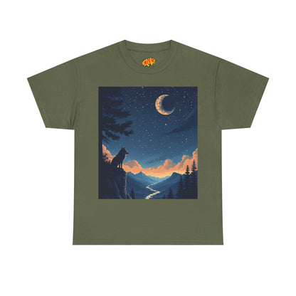 Wolf Silhouette with Sliver Moon Scene T-Shirt