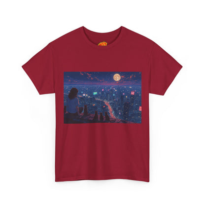 Anime Nighttime Cityscape w/Girl & Cats T-Shirt
