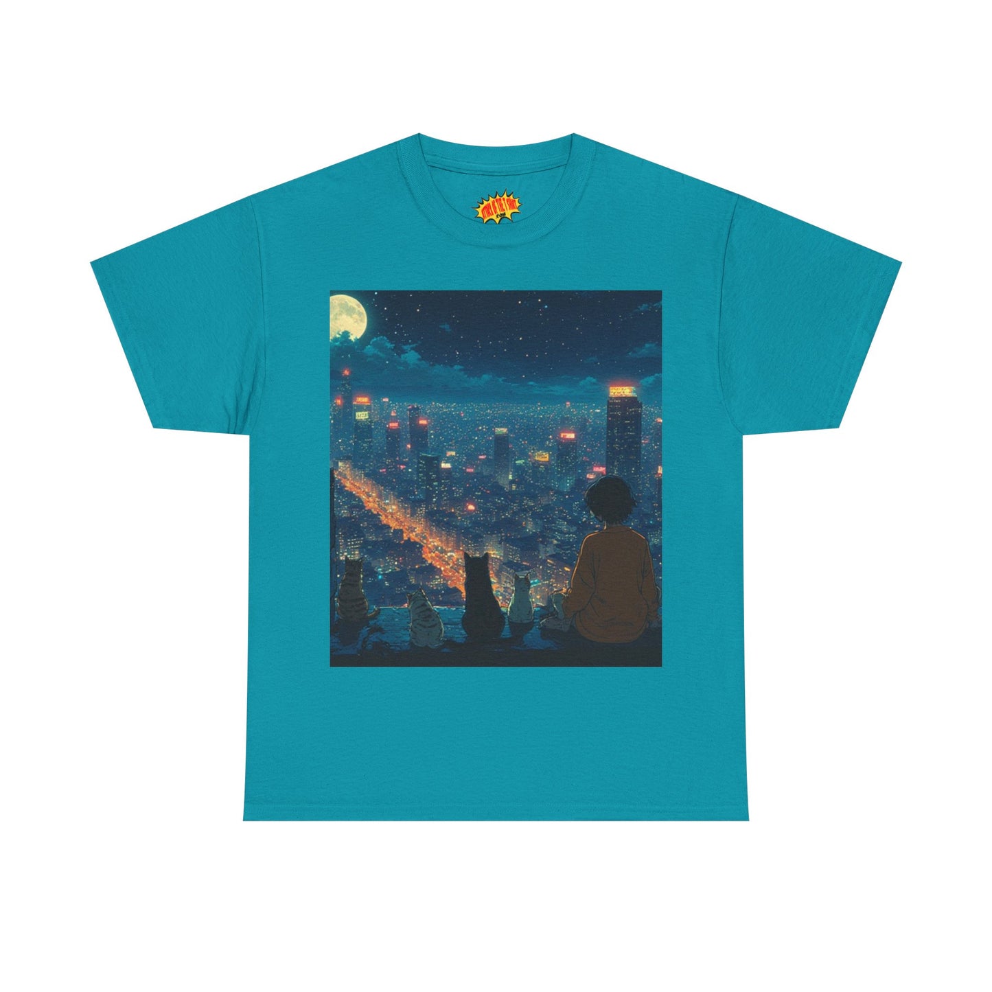 Anime City Night Scene w/Cats T-Shirt *Multiple Colors*