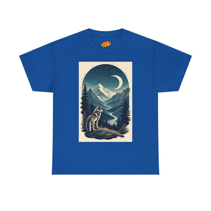 Wolf with Crescent Moon Scene T-Shirt