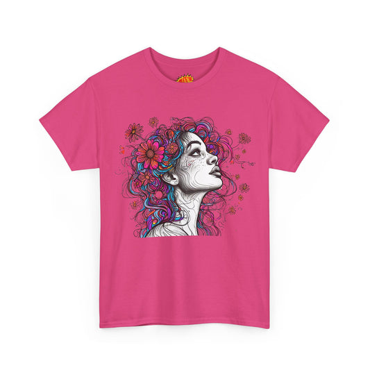 Colored Line Art Floral Face Drawing Tee Shirt *Multiple Colors*