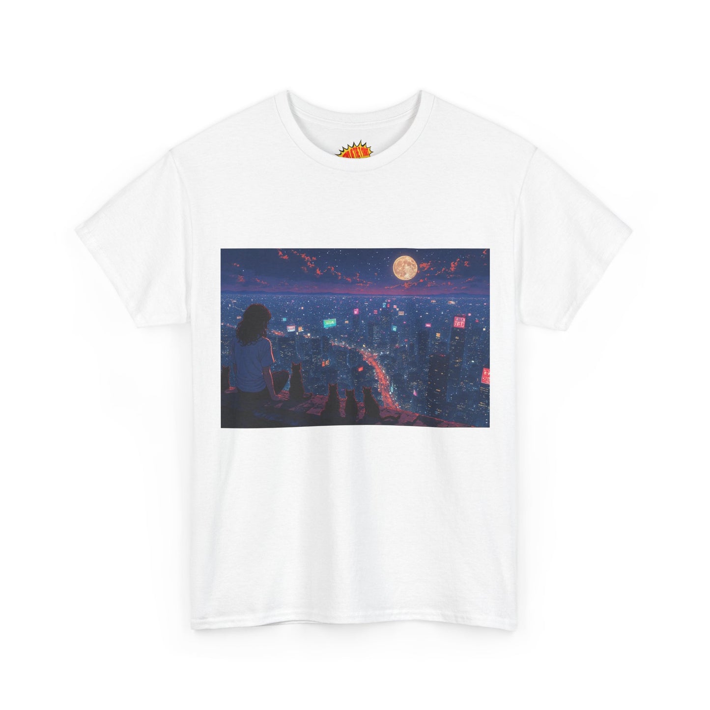 Anime Nighttime Cityscape w/Girl & Cats T-Shirt *Multiple Colors*