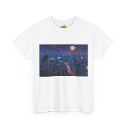 Anime Nighttime Cityscape w/Girl & Cats T-Shirt