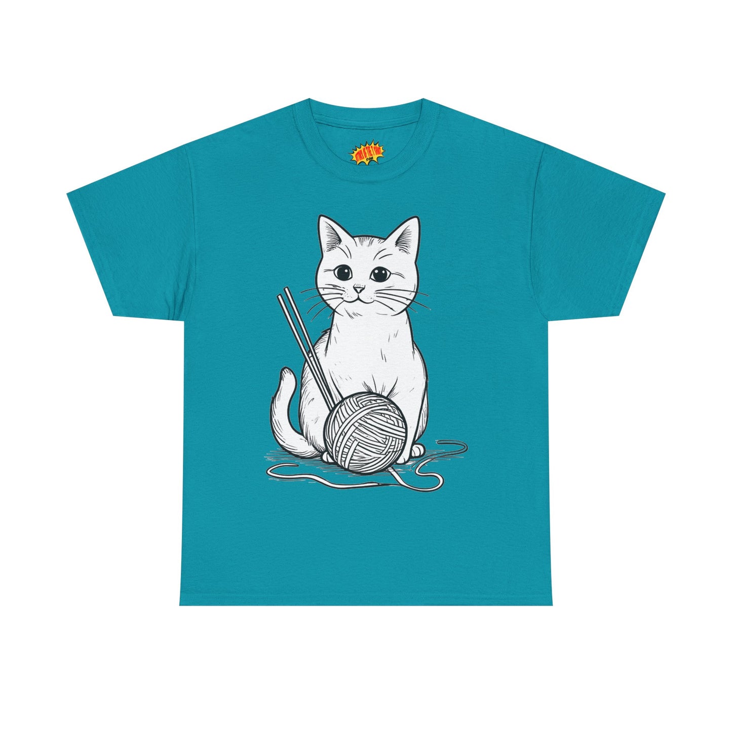White Cat w/Yarn Ball Art Tee Shirt *Multiple Colors*