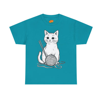White Cat w/Yarn Ball Art Tee Shirt