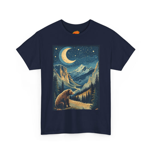 Grizzly Bear Mountain Scene Crescent Moon Vintage Style T-Shirt *Multiple Colors*