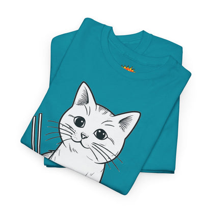 White Cat w/Yarn Ball Art Tee Shirt