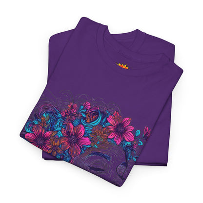 Multicolor Line Drawing Human Flower Graphic Art Tee Shirt