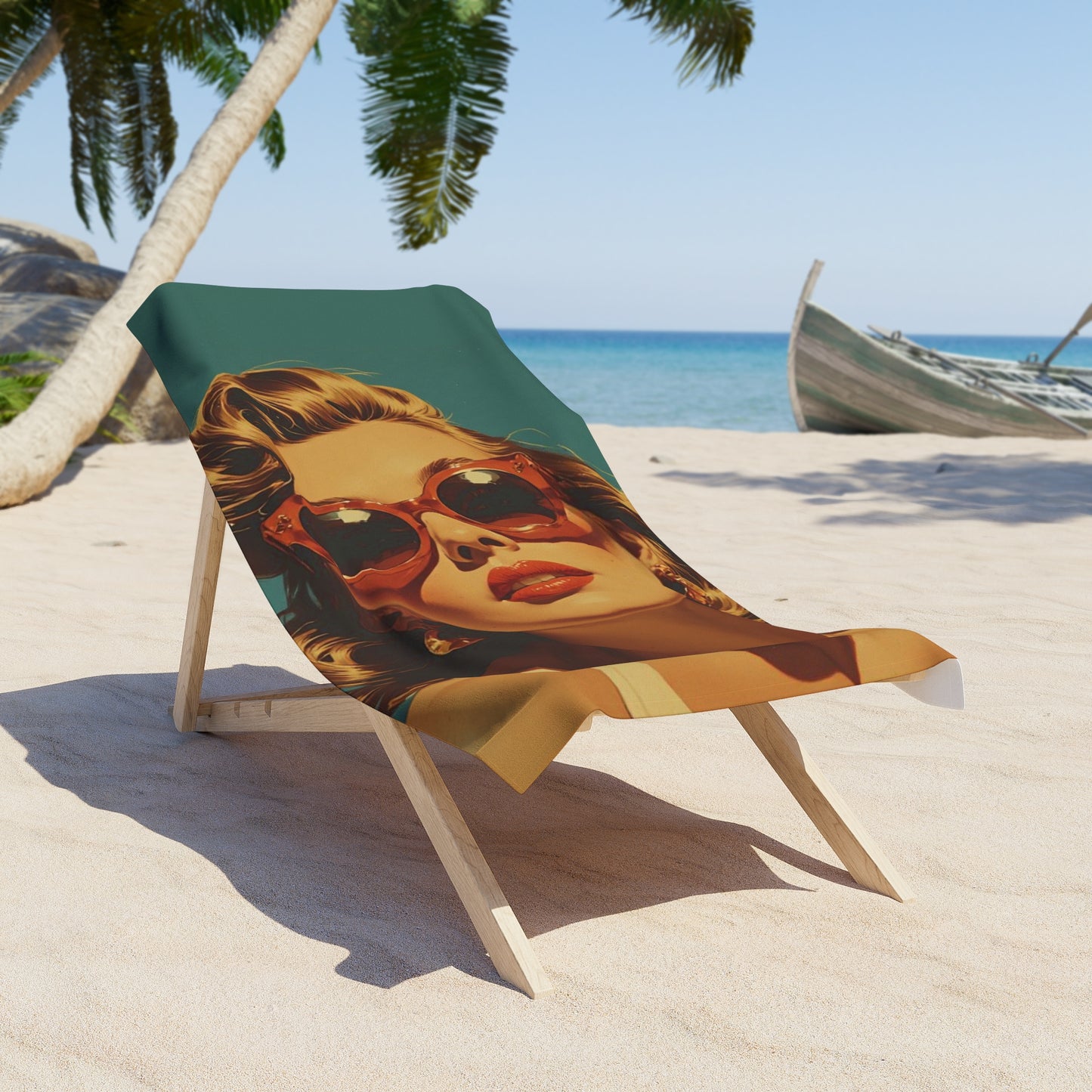 Sunglasses Model Glamour Shot Beach Towel | Retro Style Art Print Towel 2 Sizes