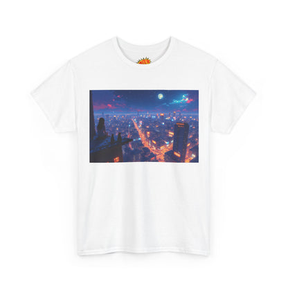 Nighttime Neon Anime Cityscape w/Cats T-Shirt