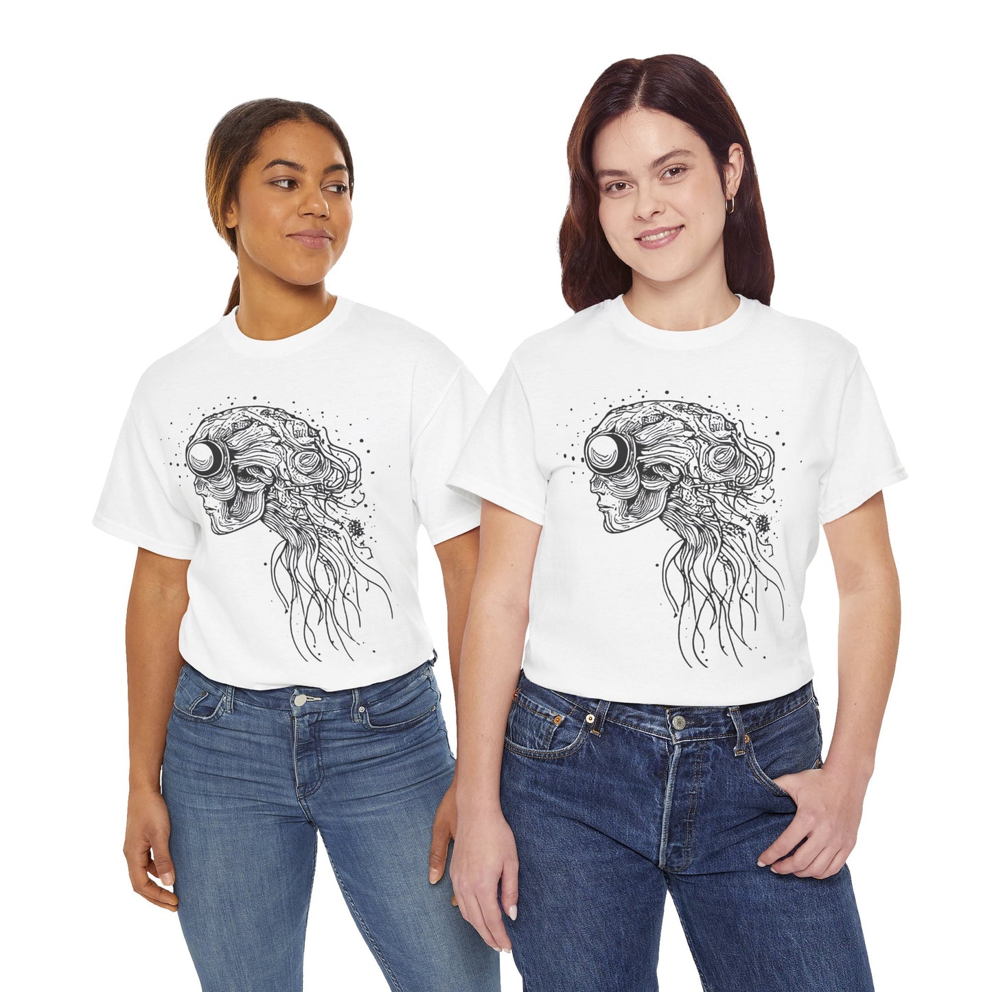 Humanoid Line Drawing Face Graphic Art Tee Shirt *Multiple Colors*