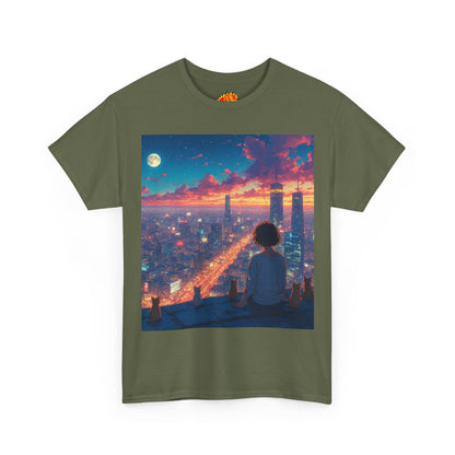 Neon City Anime Nighttime Scene w/Cats T-Shirt
