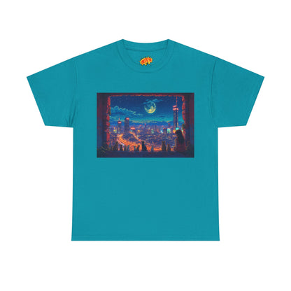 Anime Cityscape Night Scene w/Girl & Cats T-Shirt