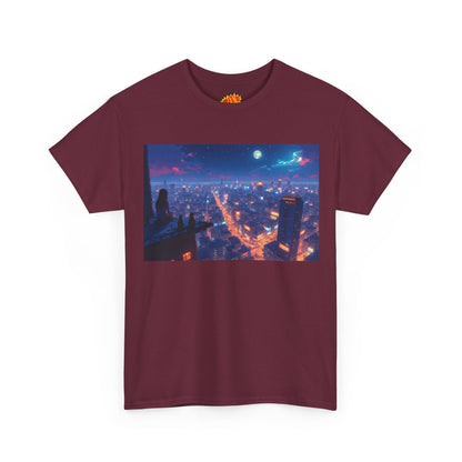 Nighttime Neon Anime Cityscape w/Cats T-Shirt