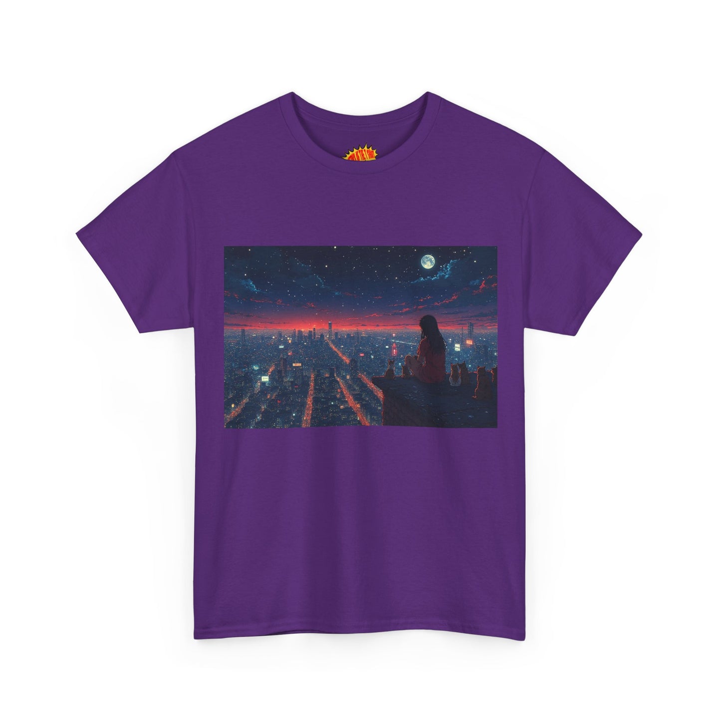 Neon City Anime Night Scene w/Cats T-Shirt *Multiple Colors*