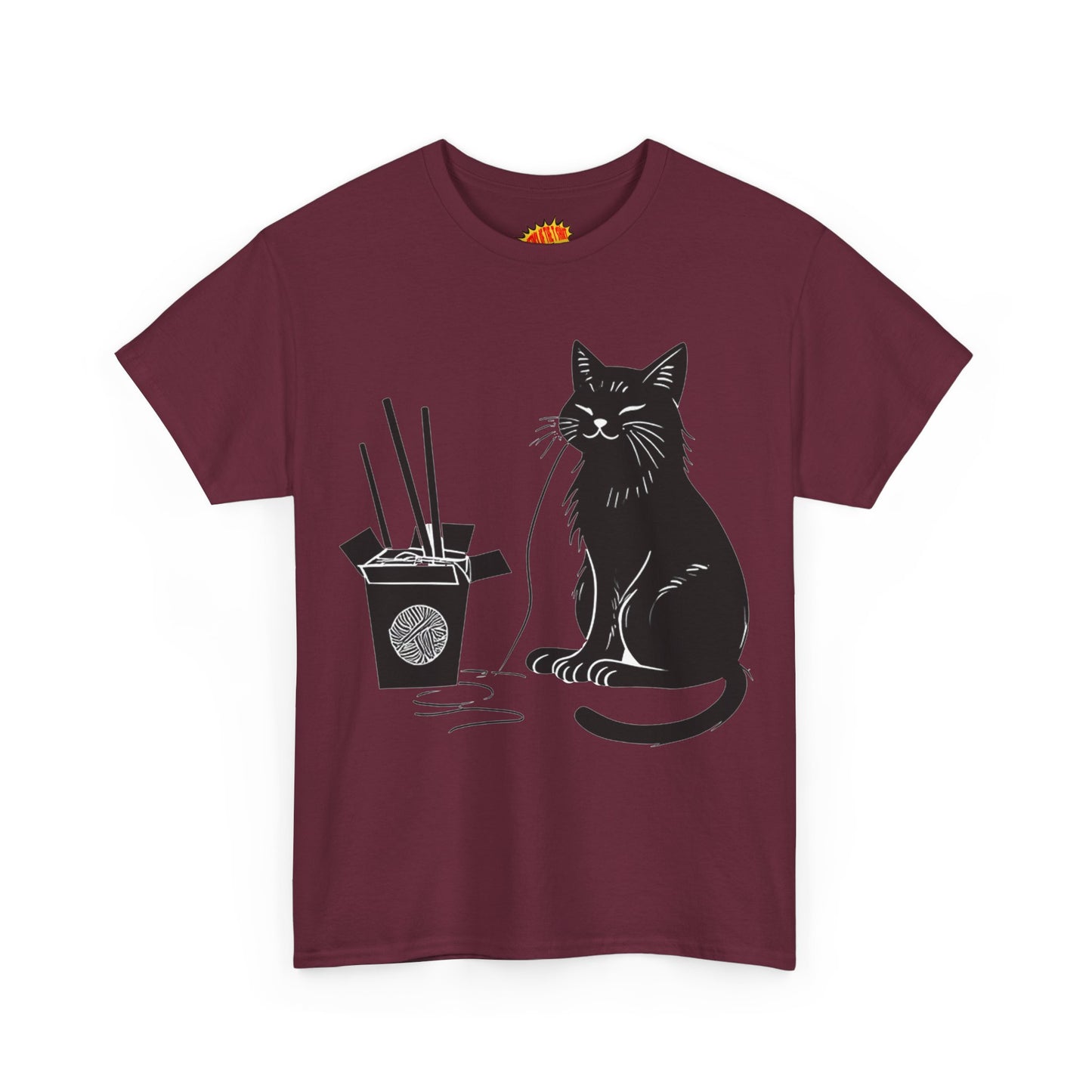 Black Cat w/Takeout Yarn Art Tee Shirt *Multiple Colors*