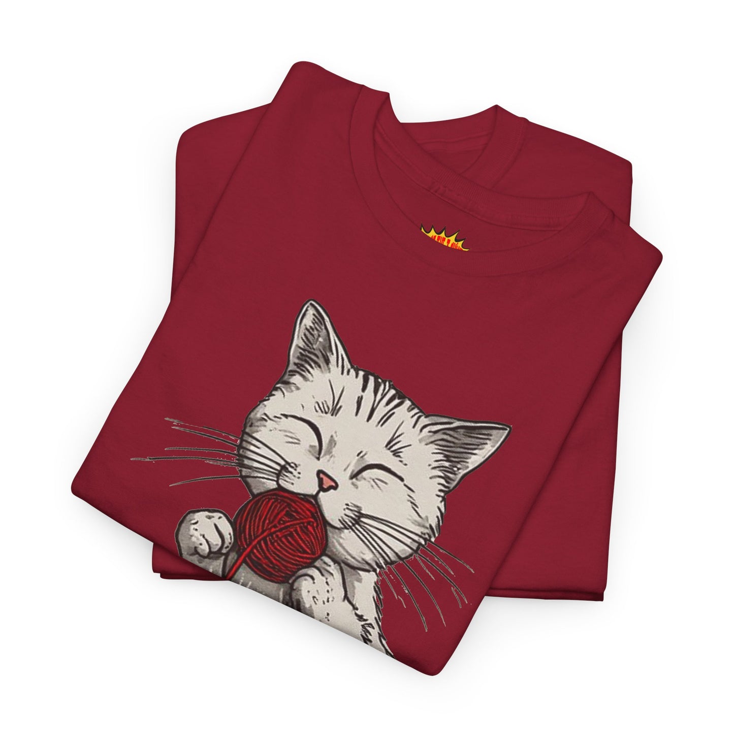 Cat w/Takeout Yarn Noodles Art Tee Shirt *Multiple Colors*