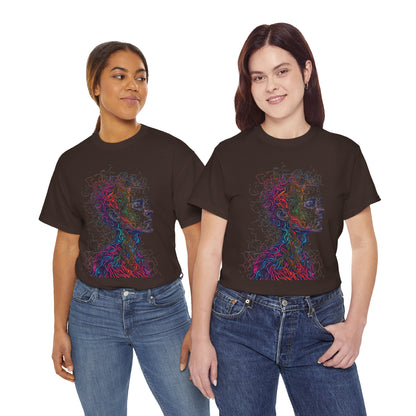 Multicolor Line Drawing Human Graphic Art Tee Shirt