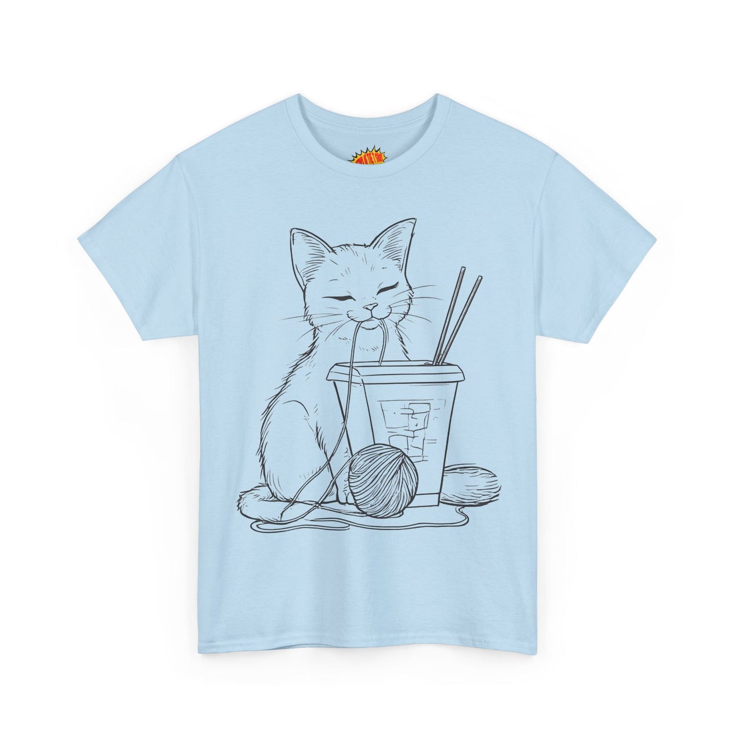 Cat w/Takeout + Yarn Ball Line Drawing Tee Shirt *Multiple Colors*