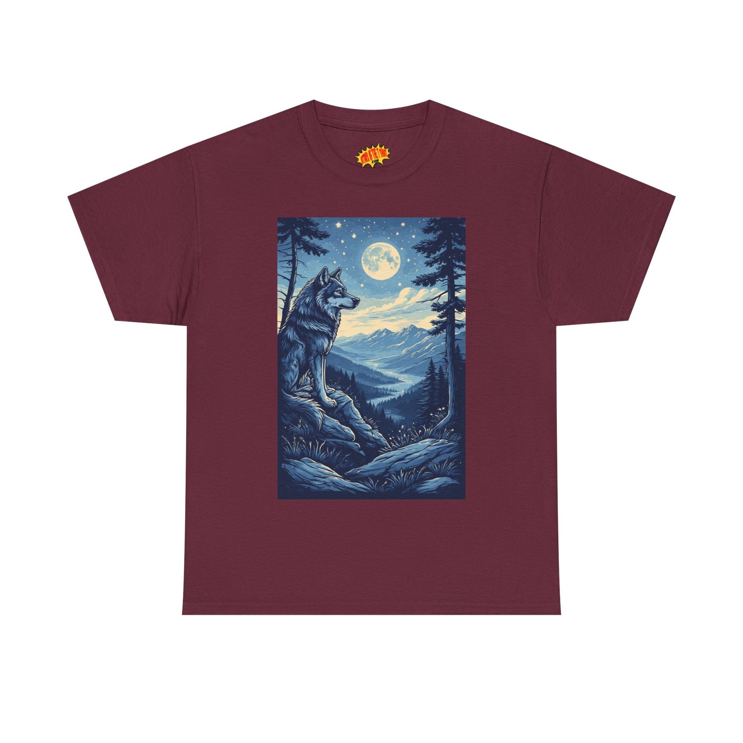 Blue Wolf with Full Moon Scene T-Shirt *Multiple Colors*