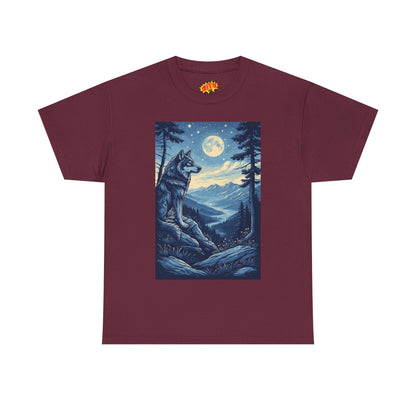 Blue Wolf with Full Moon Scene T-Shirt