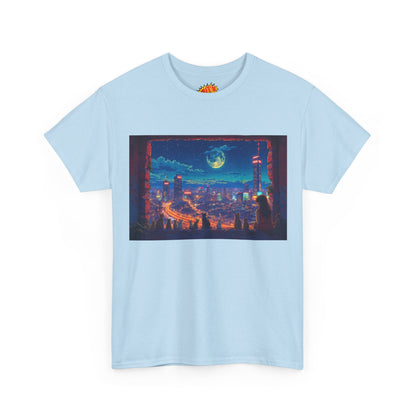 Anime Cityscape Night Scene w/Girl & Cats T-Shirt